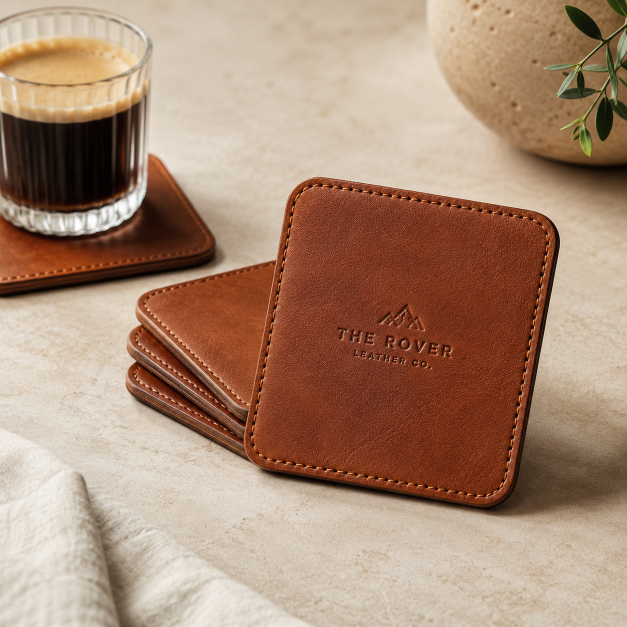 The Rover Leather Coasters